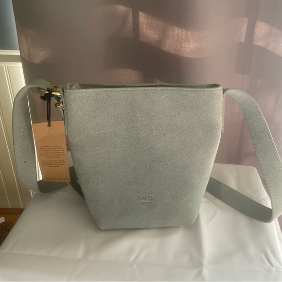 NWT Margot NY Leather Suede Kaye Mini Bucket Bag Mint Green Crossbody Purse - Picture 1 of 12
